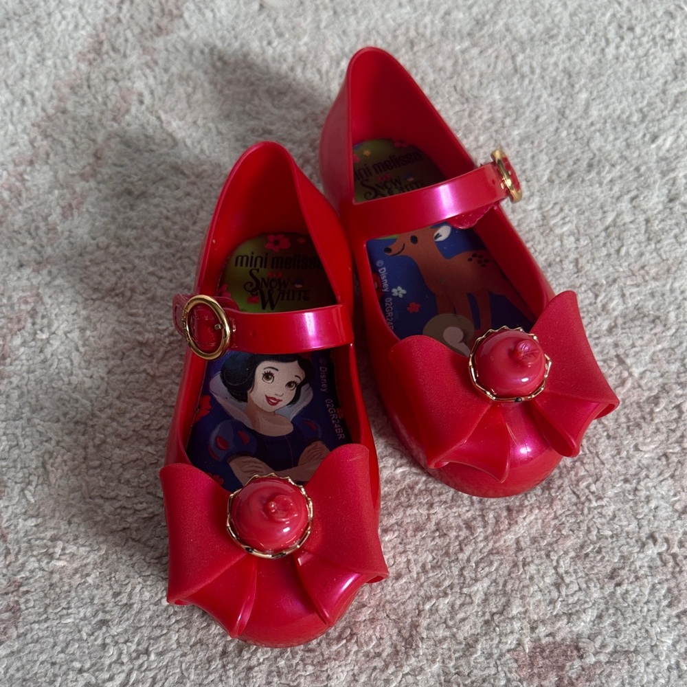 Mini Melissa Red Jelly Mary Jane Shoes with Bow and Rose